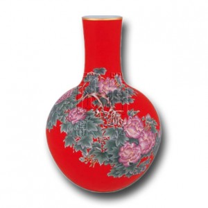 锦东中国红贴花天球瓶